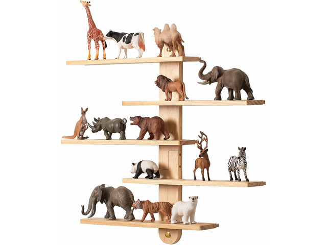 Wooden Floating Shelves for Wall, Small Wood Display Shelves Rack for Collectibles-Figures, Mini Decor, Toy, Toniebox - 16 inches Sliding Trinket...