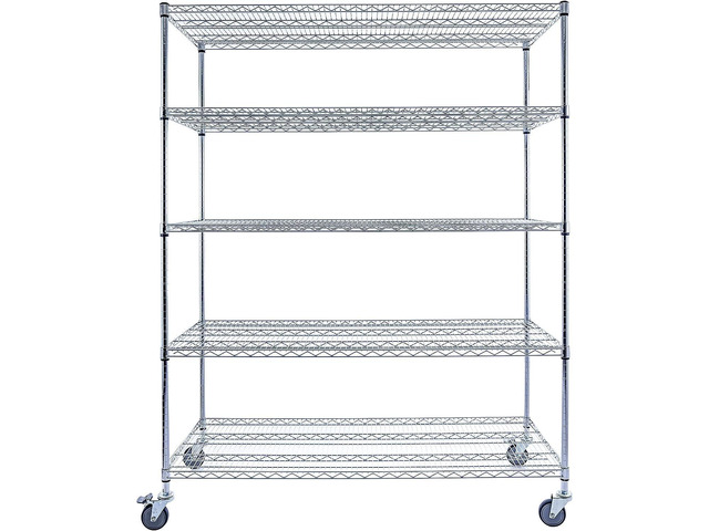 60'x24'x72' Chrome 5-Tier Wire Shelving Unit - NSF Certified 4000 lb Commercial Storage Rack with Wheels, Adjustable Steel Shelves for Hospital,...