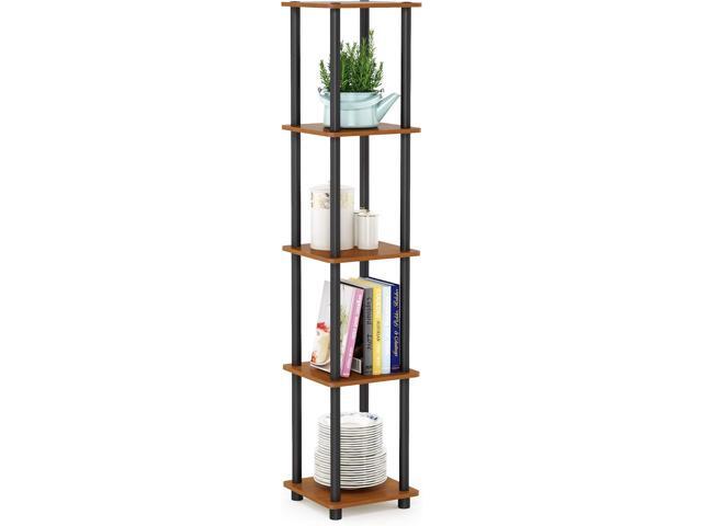 FURINNO Turn-N-Tube 5-Tier Corner Square Rack Display Shelf, Round, Light Cherry/Black
