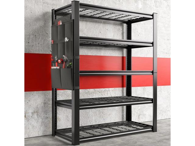 REIBII 5 Tier Adjustable Heavy Duty Metal Garage Shelving, 2000LBS, 66H x 38W x 15.7D inch, Includes Bags & Workbench