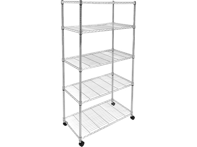 HealSmart Heavy Duty 5-Shelf Storage Shelves, 1750Lb Loading Capacity, 35.43' W x 17.72' D x 70.87' H Adjustable Shelving Unit with Wheels, Chrome