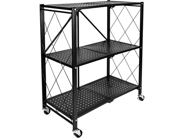 HealSmart Heavy Duty 3-Tier Foldable Metal Rack, 14.96' D x 27.95' W x 34.25' H Storage Shelving Unit 750 lbs with Wheels Moving Organizer Shelves...
