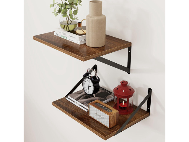 Axeman Deep Floating Shelves - 16 Inch Wide x 12 Inch Deep Walnut Wall Shelves Set of 2 - Rustic Wide Wood Wall Mounted Shelves for Room Decor &...