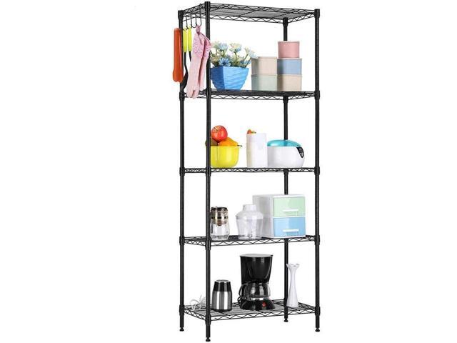 MACRO GLOBE 5-Tier Changeable Assembly Carbon Steel Standing Shelf Units,Wire Shelving Unit for Pantry,Home,Kitchen,Garage,Size 22' x 12' x60'(Black)