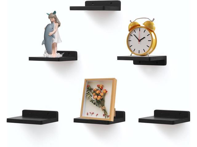 Small Floating Shelf, 5x6 Inch Display Ledges for Wall,Mini Shelves,Rustic Wood Shelf for Bedroom Living Room Bathroom Kitchen (6, Black)