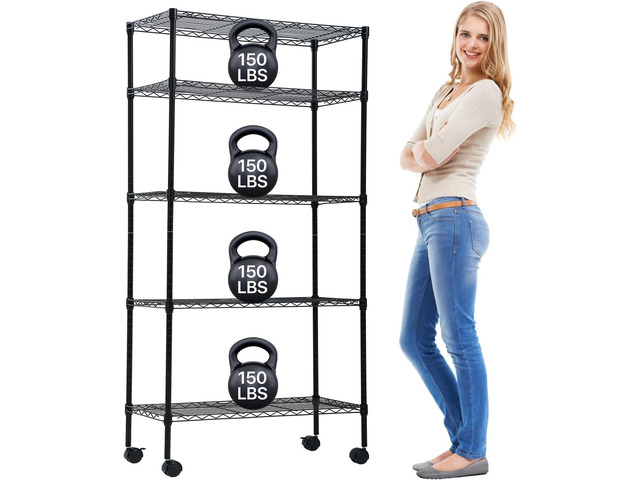 Dkeli 5 Tier Wire Shelving with Wheels, 14'x30'x60' Storage Shelves NSF Heavy Duty Adjustable Utility Rolling Steel Garage Shelving Metal Storage...