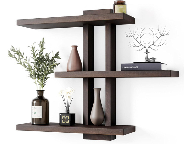 yaqew Wood Floating Shelves Set of 3, Dark Walnut, 28.35' x 23' x 5.9'