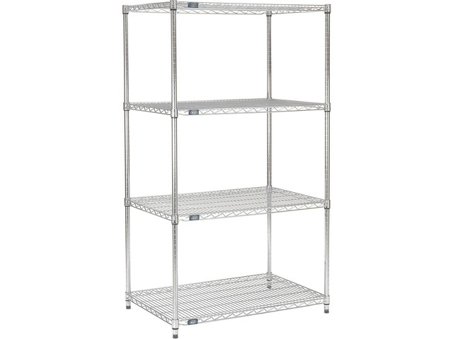 Nexel 14' x 42' x 63', 4 Tier Adjustable Wire Shelving Unit, NSF Listed Commercial Storage Rack, Chrome Finish, leveling feet