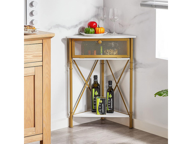 VECELO Cabinet/Table, 3-Tier Display Shelves with Protection Door, Metal Frame Storage Shelf Organizer for Small Space, Living Room, Kitchen,...