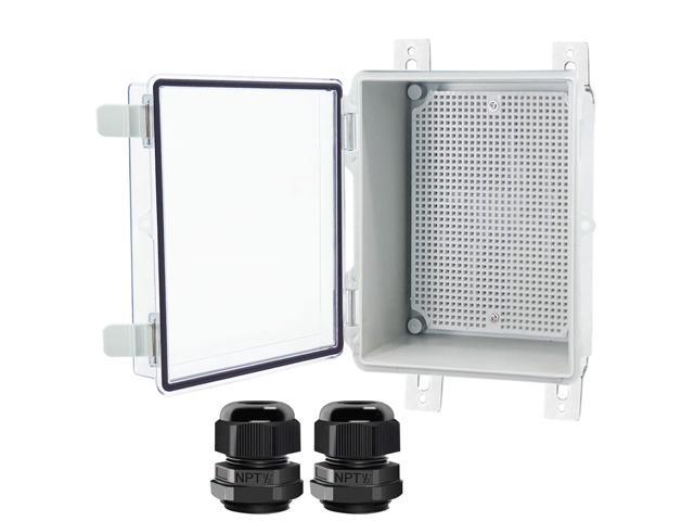 Junction Box, Hinged Clear Cover IP67 Waterproof ABS Project Box with 2 NPT 1/2' Cable Gland, Electrical Box Enclosure with Mounting Plate & Wall...
