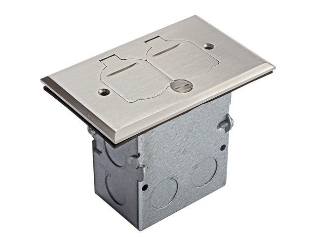 ENERLITES Nickel Plated Brass Flip Lid Cover Floor Box Kit includes 20A Tamper-Weather Resistant Duplex Receptacle Outlet, 1- Gang Junction Box,...