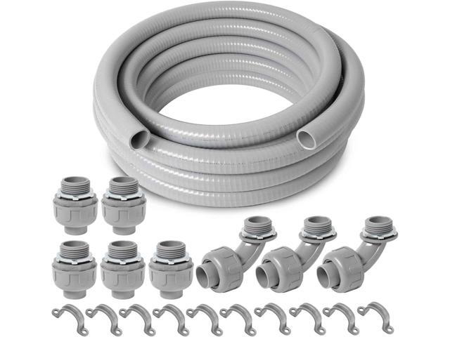 (1 inch Dia * 50 Feet) Yariwiz Flexible Electrical Conduit Liquid Tight PVC Conduit Kit with 5 PCS Coupling, 3 PCS Elbow and 10 PCS Strap,...