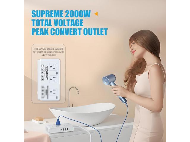 220v to 110v Travel Voltage Converter: International Universal Voltage Converter US to Europe Power Strip Plug Transformer - 2000W Electric Hair...