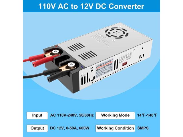 IMAYCC AC to DC Converter - 110V to 12V Power Supply, Universal 120V to 12V Converter Transformer, Max Current 50A 600W
