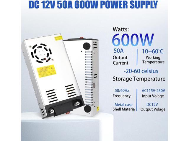 New Version 110V AC to 12V DC Converter DC 12Volt 50A 600W Power Supply Transformer Adapter SMPS AC to DC Converter Switch Power Supply Max 50A 600W