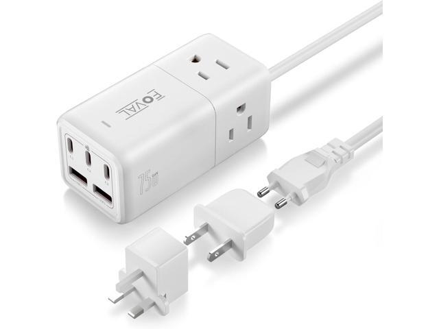 European Travel Plug Adapter, FOVAL US to UK Europe Power Strip 75W USB C Charger with 5 USB Ports, 3 AC Outlets, 5ft Extension Cord, for Spain,...