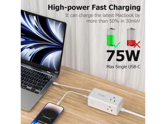 European Travel Plug Adapter, FOVAL US to UK Europe Power Strip 75W USB C Charger with 5 USB Ports, 3 AC Outlets, 5ft Extension Cord, for Spain,...