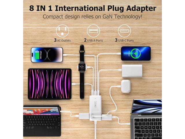 European Travel Plug Adapter, FOVAL US to UK Europe Power Strip 75W USB C Charger with 5 USB Ports, 3 AC Outlets, 5ft Extension Cord, for Spain,...