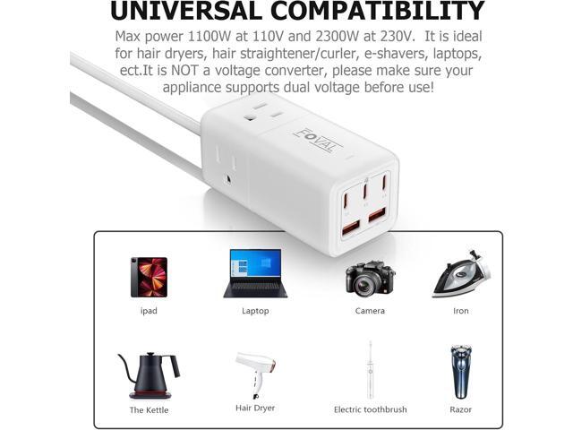 European Travel Plug Adapter, FOVAL US to UK Europe Power Strip 75W USB C Charger with 5 USB Ports, 3 AC Outlets, 5ft Extension Cord, for Spain,...