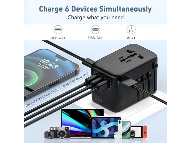 120W International Travel Adapter, 4USB-C & 1USB-A Worldwide Power Adapter, GaN Fast Charger with UK EU AU US Plugs, All-in-One International...