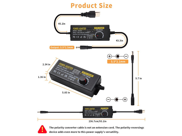 3~12V 12A 144W Adjustable Universal Power Supply Adapter, 3V 4V 5V 6V 7V 8V 9V 10V 11V 12V Variable DC Power Supply with Voltage Display 100V-240V...