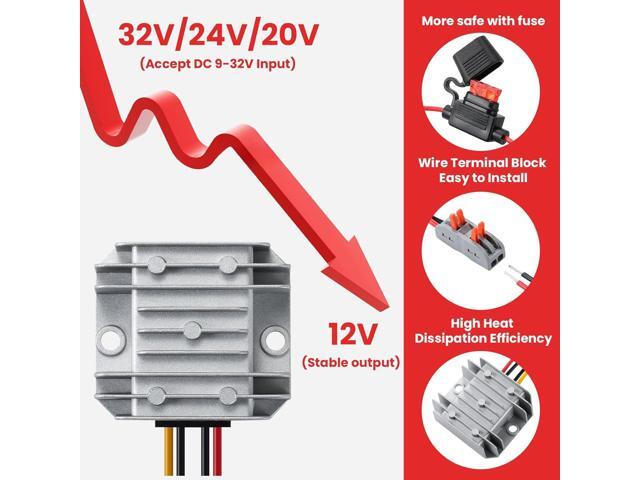 DC/DC 9-32V to 12V 5A MAX, 12V Voltage stabilized Converter Regulator with Quick Connection Cable, DC to DC Adapter Stabilizer