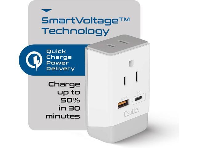 Ceptics US to India Plug Adapter, Type D Plug Adapter QC 3.0 & PD, Safe USB & USB-C 18W, India Plug Adapter Fast Charging - 2 USA Socket Compact &...