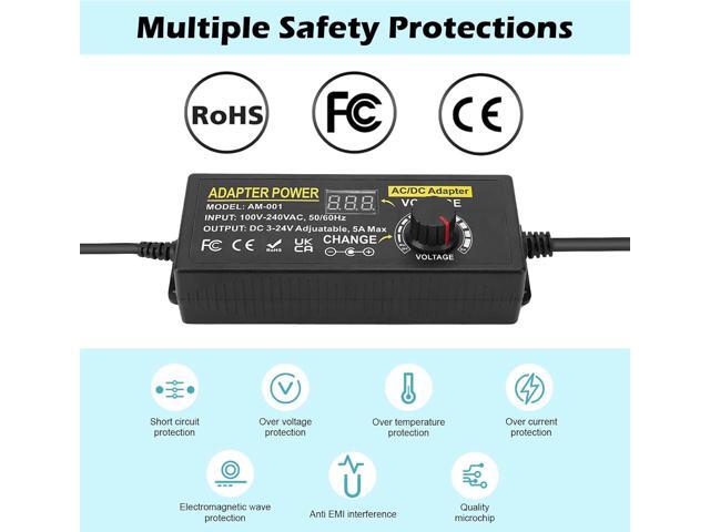 Adjustable Power Adapter, Towisituati Universal 3V ~ 24V Power Supply 5A 120W AC/DC Adapter Variable Power Supply AC 100V-240V Universal DC Power...
