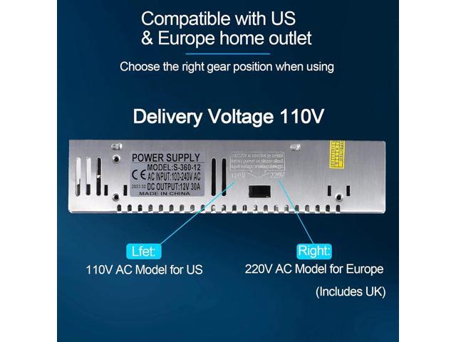12V 30A Power Supply Transformer Adapter 360W AC to DC Adapter 12 Volt 30 Amp Switching Power Supply Converter Transformer LED Driver 110V 240V AC...