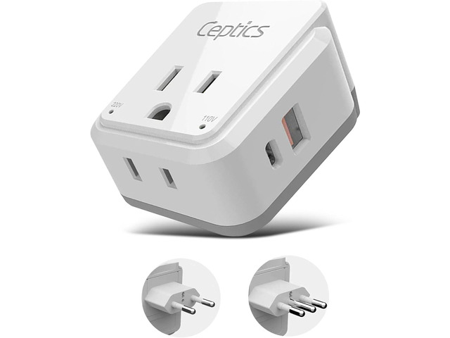 Ceptics Chile, Rome, Italy Travel Plug Adapter Set, Chile plug adapter USB-USB-C 20W PD-QC 18W, 2 Outlet, US to Italy plug adapter for Lybia,...