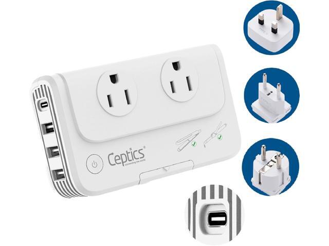 Ceptics European Travel Voltage Converter, 200W Adapter for Curling Iron, Straightener, Charger, Step Down World Power Plug - 4 USB PD 18W Fast...