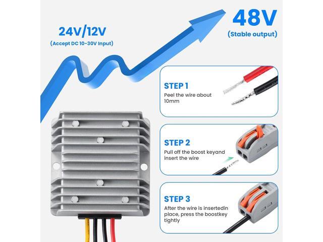 DC 12V Boost to 48V 5A Converter, 12V to 48V DC/DC Step-up Controller with Terminal Block, Waterproof Transformer for Automotive