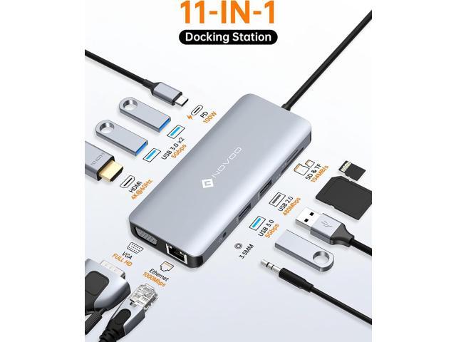 NOVOO USB C Hub, 11-in-1 Docking Station USB C Multiport Adapter with 4K USB C to HDMI, VGA, Gigabit Ethernet, 100W PD, 3 USB-A 5 Gbps, MicroSD/SD...