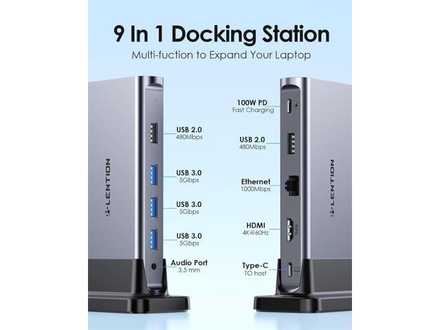 LENTION USB C Docking with 4K@60Hz HDMI, USB 3.0/2.0, Gigabit Ethernet, 100W PD, Aux Adapter for 2023-2016 MacBook Pro/Mac Air/Surface/Steam Deck,...