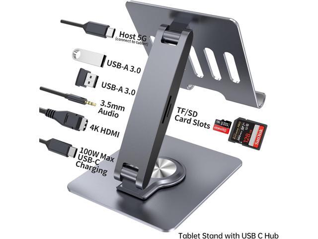 HC Universal Docking Station for iPad Mini Air Pro Galaxy Tab iPhone Adjustable 7-in-1 USB Hub 360°Rotatable iPad Stand with USB C Hub 12.9 inch 4K...
