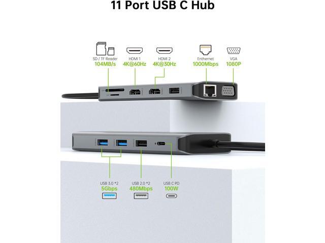 USB C Docking Station Dual Monitor, 11 in 1 USB C Hub Triple Display, USB C to Dual HDMI Adapter with Dual 4K, VGA, Ethernet, 100W PD, 4USB for...