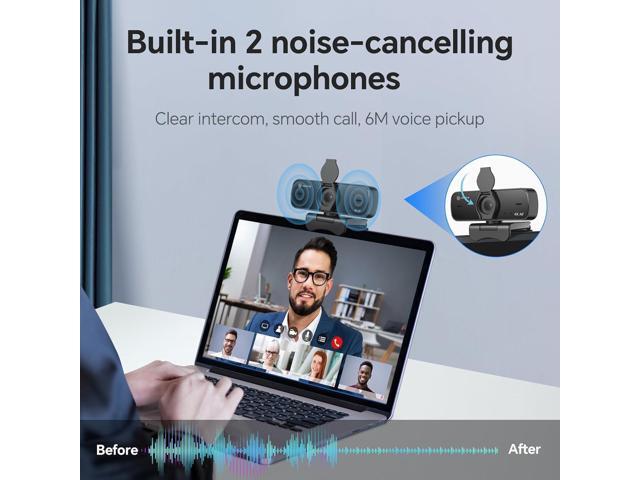 N newline 4K Webcam for PC, 4K UHD USB Webcam with Microphone, New Upgraded Auto Focus, Low Distortion, Privacy Cover, PC Camera for Zoom, Skype,...