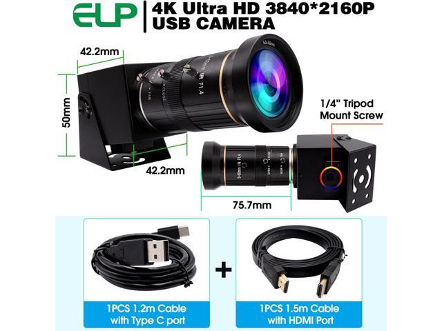 ELP 4K USB HDMI USB Camera Manual Zoom Webcam Variable Focus PC Camera Mini Close-up Camera for Computer H.264 Telescope USB Security Camera 8mp...