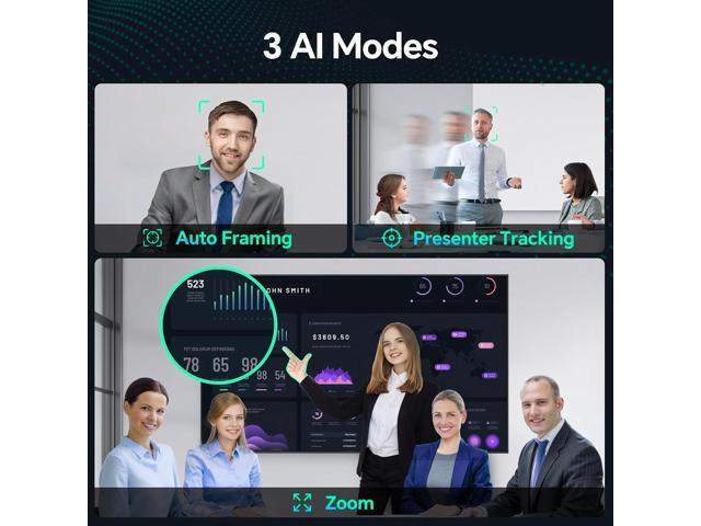 4K AI Webcam for PC, AI Presenter Tracking Webcam with Microphone, Gesture Control, PC Webcam with Zoom, Adjustable FOV, Privacy Cover Camera, PC...
