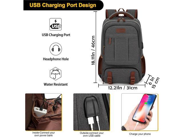 Tzowla Canvas Laptop Backpack, Bag for Men Women,Travel Work Rucksack Fits 15.6 Inch Laptop, Bookbag with USB Charging Port