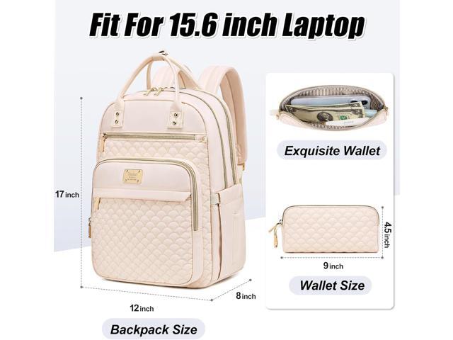 Laptop Backpack for Women,15.6 Inch Laptop Backpack for Work,Water Resistant Travel Backpack,College Bookbag with Wallet (Beige)