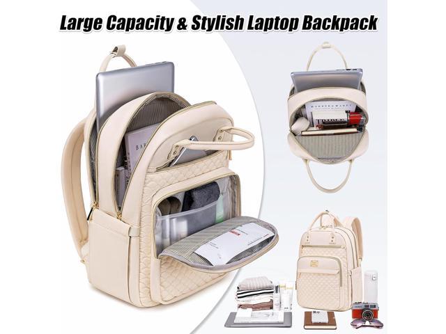 Laptop Backpack for Women,15.6 Inch Laptop Backpack for Work,Water Resistant Travel Backpack,College Bookbag with Wallet (Beige)