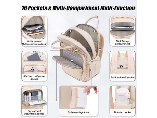 Laptop Backpack for Women,15.6 Inch Laptop Backpack for Work,Water Resistant Travel Backpack,College Bookbag with Wallet (Beige)
