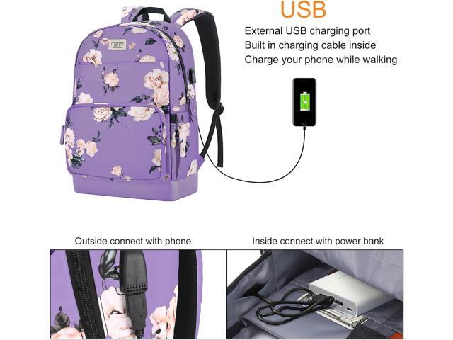 MOSISO 15.6-16 inch Laptop Backpack for Women, Polyester Anti-Theft Stylish Casual Daypack Bag with Luggage Strap & USB Charging Port, Camellia...