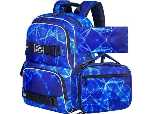 Laptop Backpack, 17 Inch School Bag College Bookbag with Lunch Bag Set, Water Resistant Aurora Backpacks for Teens Boys Man Students (Blue)