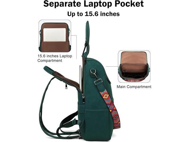 FADEON Laptop Backpack for Women Leather Travel Backpack with Laptop Compartment, Designer Ladies Computer Backpacks Green