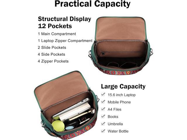 FADEON Laptop Backpack for Women Leather Travel Backpack with Laptop Compartment, Designer Ladies Computer Backpacks Green