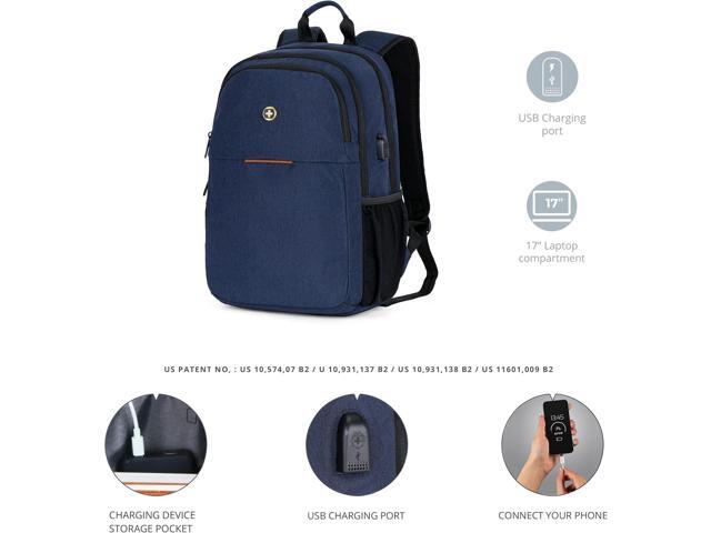 Swissdigital Design College 17 inch Laptop Backpack, Slim Business Travel Laptop Backpack With USB Charging Port For Women & Men Laptop Dark Blue...