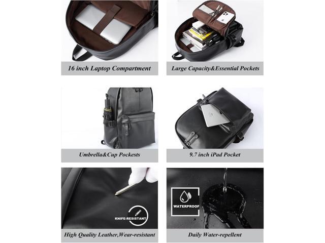 Pu Leather Laptop Backack For Men Women Classic Water-Resistant Purse Airplane Travel Backpacks Work Business Bag Black