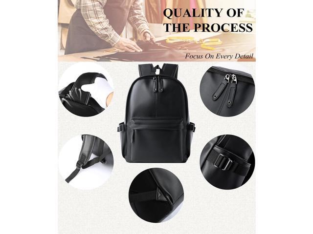 Pu Leather Laptop Backack For Men Women Classic Water-Resistant Purse Airplane Travel Backpacks Work Business Bag Black